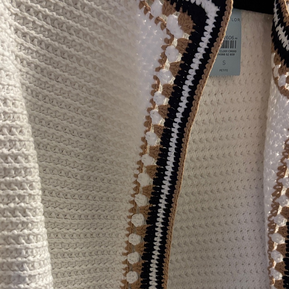 Ann Taylor White Cardigan with Navy and Brown Accents - Picture 3 of 4